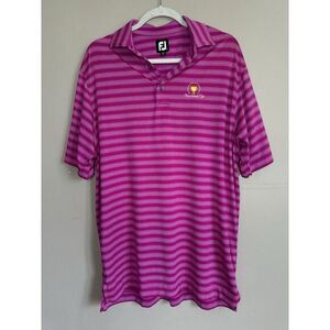 FJ Footjoy Mens Fuchsia Pink Striped Presidents Cup Gold Polo Large‎